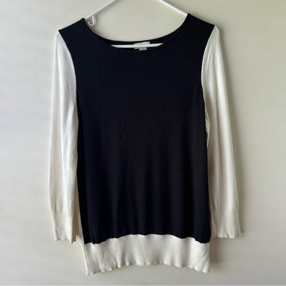 5 FOR $25 | Chico's Colorblock Sweater 3/4 Sleeve Black Off-White Size 1